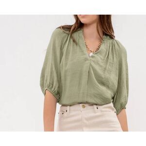 Perch by Blue Pepper Sage Green Crinkle Tunic Blouse V Neck 3X Plus Size